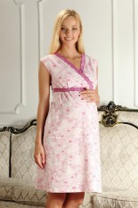 Сорочка  для кормления розовая Elegante mamma без рукав